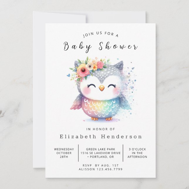 Nature Printable Owl Baby Shower Invitation (Front)