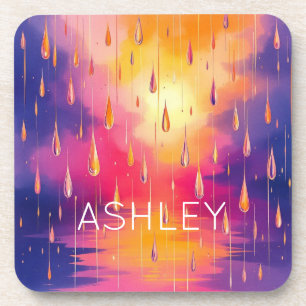 Nature Rain Droplets Watecolor Colourful Coaster