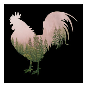 NATURE ROOSTER CHICKEN FOREST STYLE POSTER
