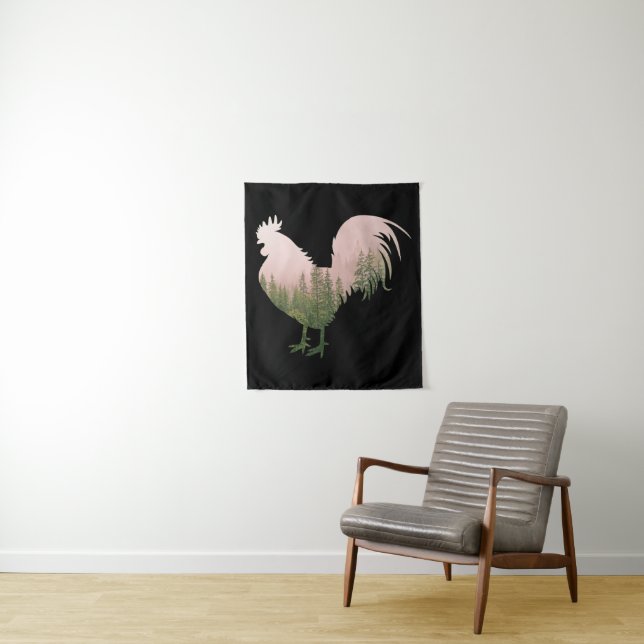 NATURE ROOSTER CHICKEN FOREST STYLE TAPESTRY (In Situ)