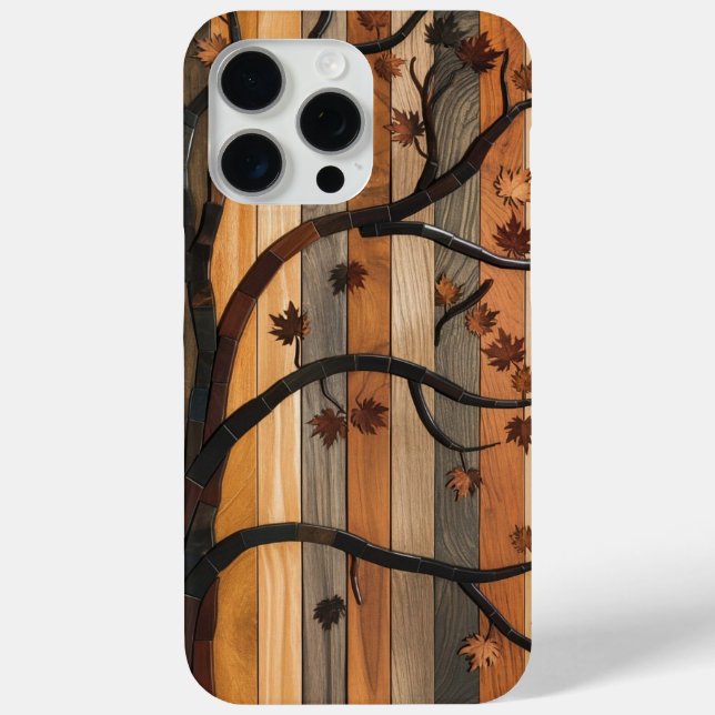  Nature’s Art: Wooden Plank Tree Mosaic Phone Case (Back)