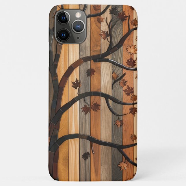  Nature’s Art: Wooden Plank Tree Mosaic Phone Case (Back)