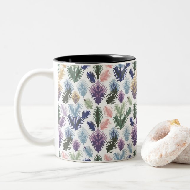 "Nature’s Calm in Every Sip: Pine Tree Mug" Two-Tone Coffee Mug (With Donut)