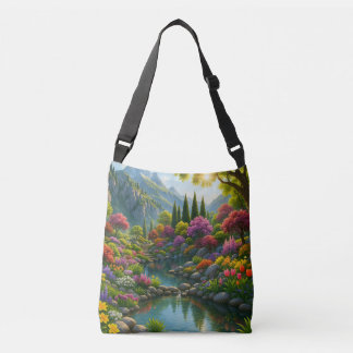Nature’s Calm – Serene Mountain Garden Crossbody Bag