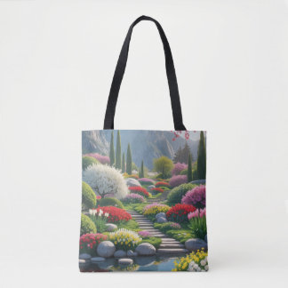 Nature’s Calm – Serene Mountain Garden Tote Bag