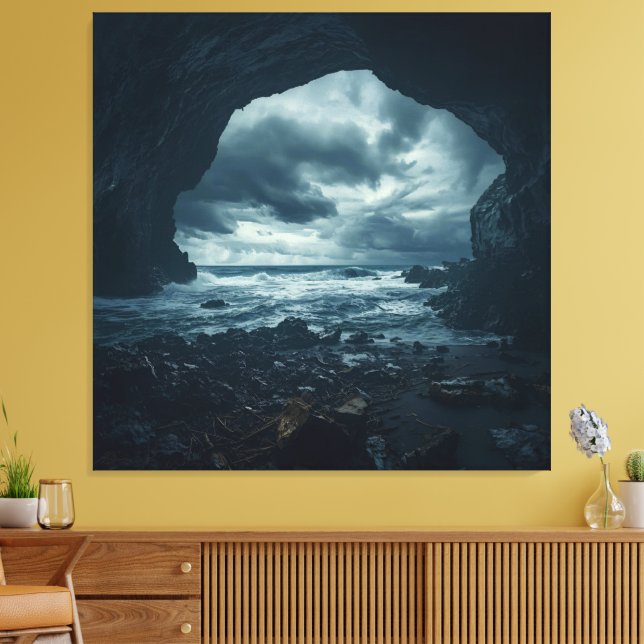 Nature’s Fury Framed in Stone Canvas Print (Insitu(LivingRoom))