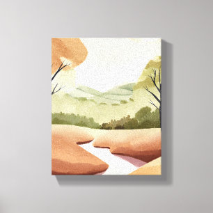 Nature’s River Natural Watercolor Landscape Canvas Print
