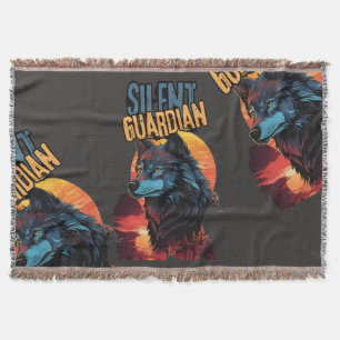 Nature’s Watcher: Blue Wolf Blending in Sunset’s G Throw Blanket