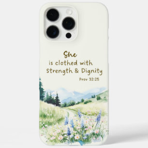 Nature Scene Blue Flowers Bible Verse Proverbs 32 iPhone 16 Pro Max Case