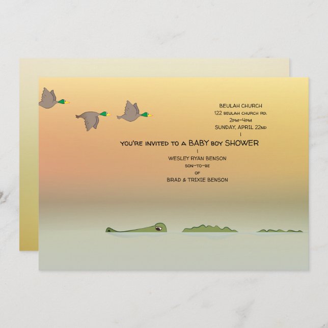 Nature Scene (ducks, gator) Baby Shower Invitation (Front/Back)