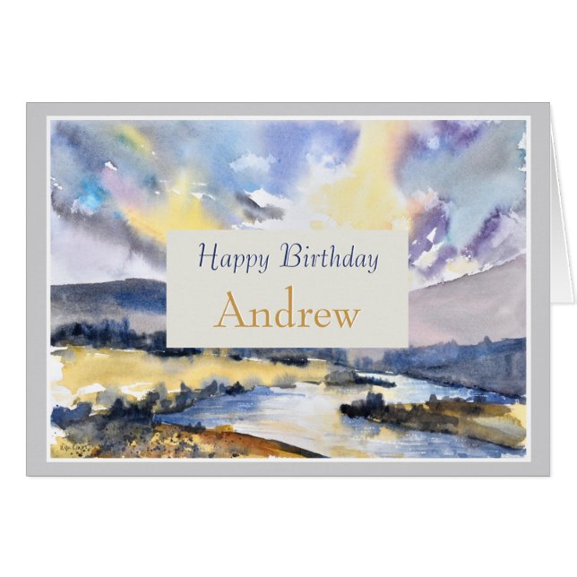 Nature Scene Happy Birthday Personalize Name Card (Front Horizontal)