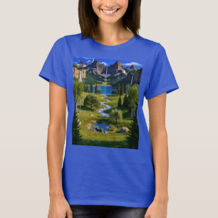 Nature Scene Mountains Waterfalls Lake Stream Pond T-Shirt