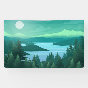 Nature scene with river and hills banner