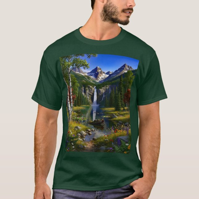 Nature Scenery Mountains Waterfalls Lake Pond T-Shirt (Front)