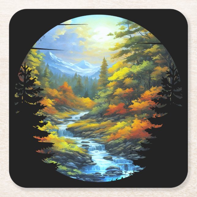 Nature scenery square paper coaster (Front)