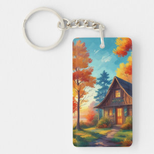 Nature Scenery with a Cottage in The Forest Key Ring