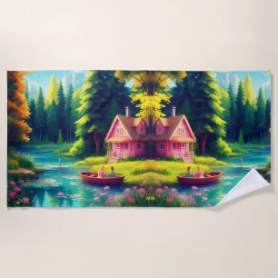 Nature Scenery with Pink Cottage-68884 Beach Towel