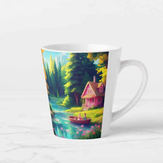 Nature Scenery With Pink Cottage  Latte Mug (Right)