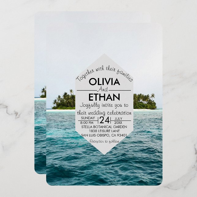 nature seaside island Wedding Foil Invitation (Front/Back)