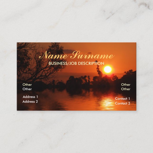 Nature Silhouette Sunset Reflections Business Card (Front)
