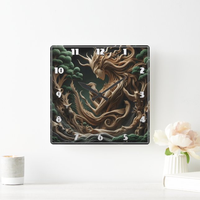 Nature Spirit Embraces Wildlife in Forest Square Wall Clock (Home)