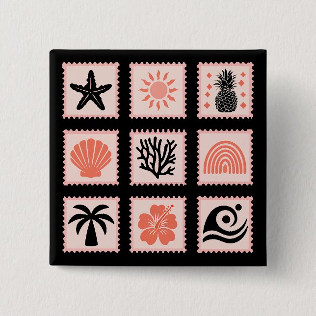 Nature stamp collage 15 cm square badge (Front)