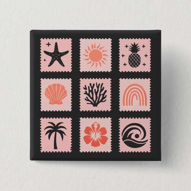 Nature stamp collage 15 cm square badge (Front)