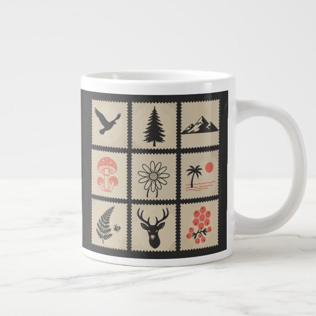 Nature stamp collage large coffee mug (Right)