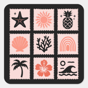Nature stamp collage square sticker