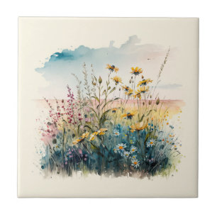 Nature Style Field Flowers Ceramic Tile