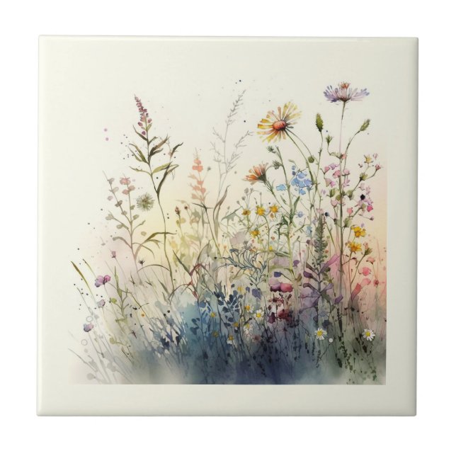 Nature Style Field Flowers Ceramic Tile (Front)