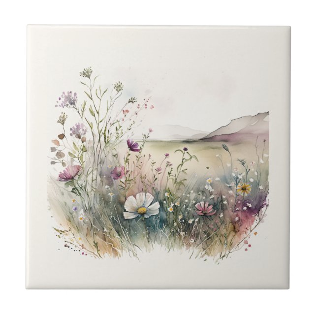 Nature Style Field Flowers Ceramic Tile (Front)