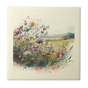 Nature Style Field Flowers Ceramic Tile