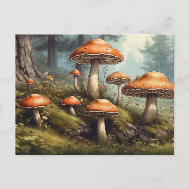 Nature, Summer Forest Illustration with Toadstool Postcard (Front)