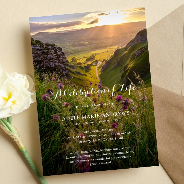 Nature Sun Mountains Celebration of Life Funeral Invitation (Celebration of Life Invitation)