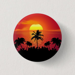 Nature Sunset Palm Trees illustration 3 Cm Round Badge
