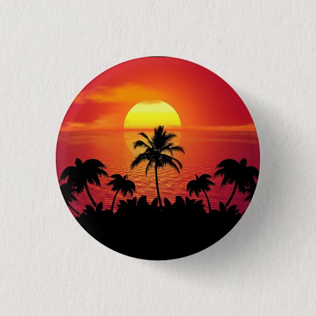 Nature Sunset Palm Trees illustration 3 Cm Round Badge (Front)