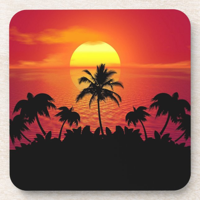 Nature Sunset Palm Trees illustration Coaster (Front)