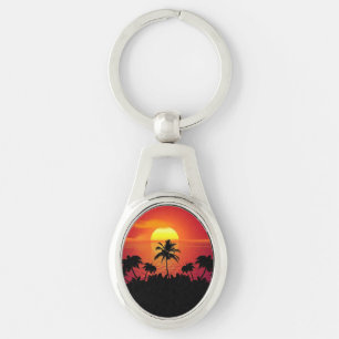 Nature Sunset Palm Trees illustration Key Ring