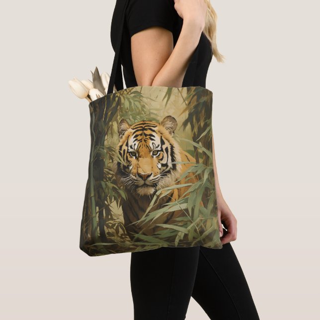 Nature Tiger in Forest Tote Bag (Close Up)