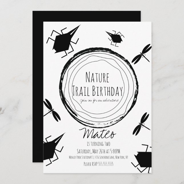 Nature Trail Insect Bug Butterfly Birthday  Invitation (Front/Back)