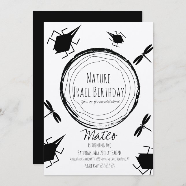 Nature Trail Insect Bug Butterfly Birthday Rustic Invitation (Front/Back)