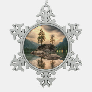 Nature Travels - Water Mountains Landscape Snowflake Pewter Christmas Ornament