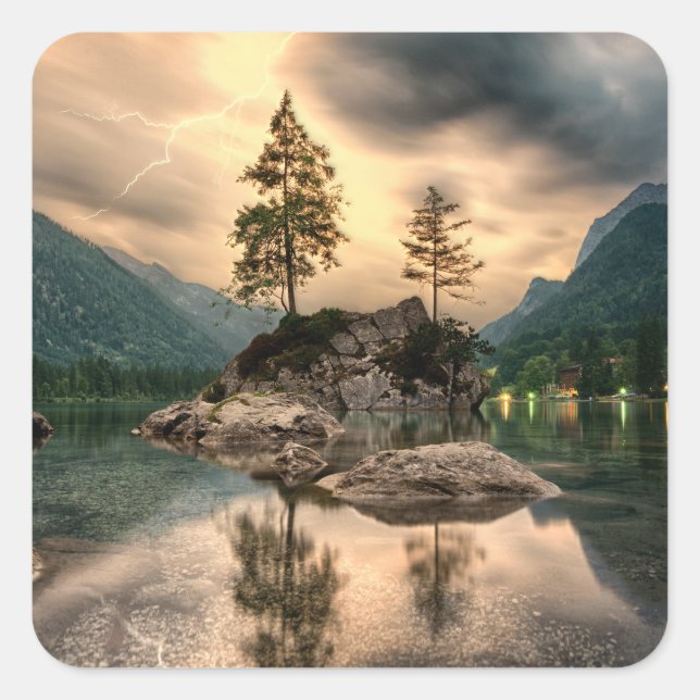 Nature Travels - Water Mountains Landscape Square Sticker (Front)