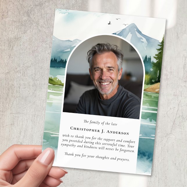 Nature Trees Lake Photo Sympathy Funeral Memorial Thank You Card (Creator Uploaded)