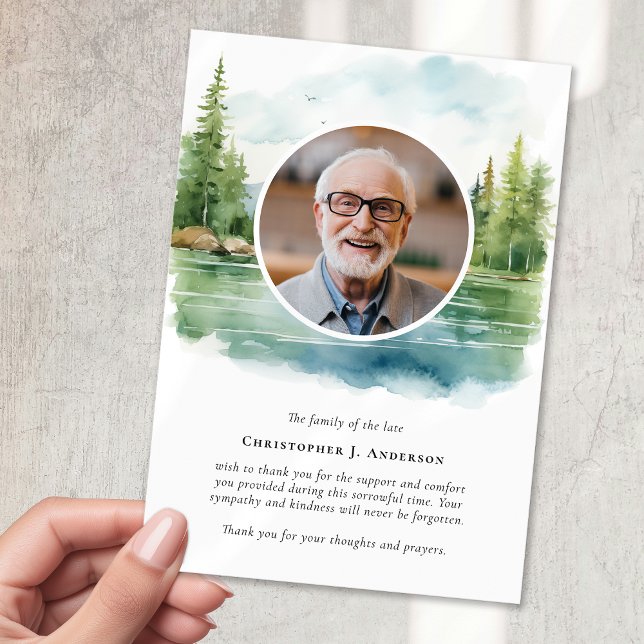 Nature Trees Lake Photo Sympathy Funeral Memorial Thank You Card (Creator Uploaded)