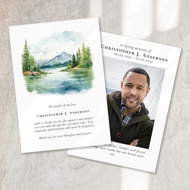 Nature Trees Lake Photo Sympathy Funeral Memorial Thank You Card (Creator Uploaded)