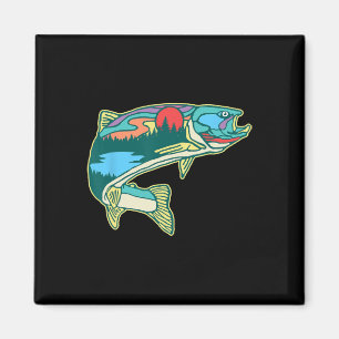 Nature Trout Illustration Vintage Fly Fishing Retr Magnet