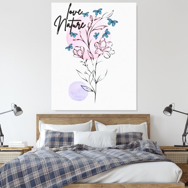 Nature Wall Minimalist Floral Illustration Poster Canvas Print (Insitu(Bedroom))