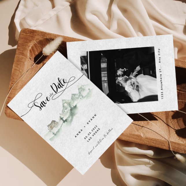 Nature Watercolor Grey Mountains Save the Date Invitation (Creator Uploaded)